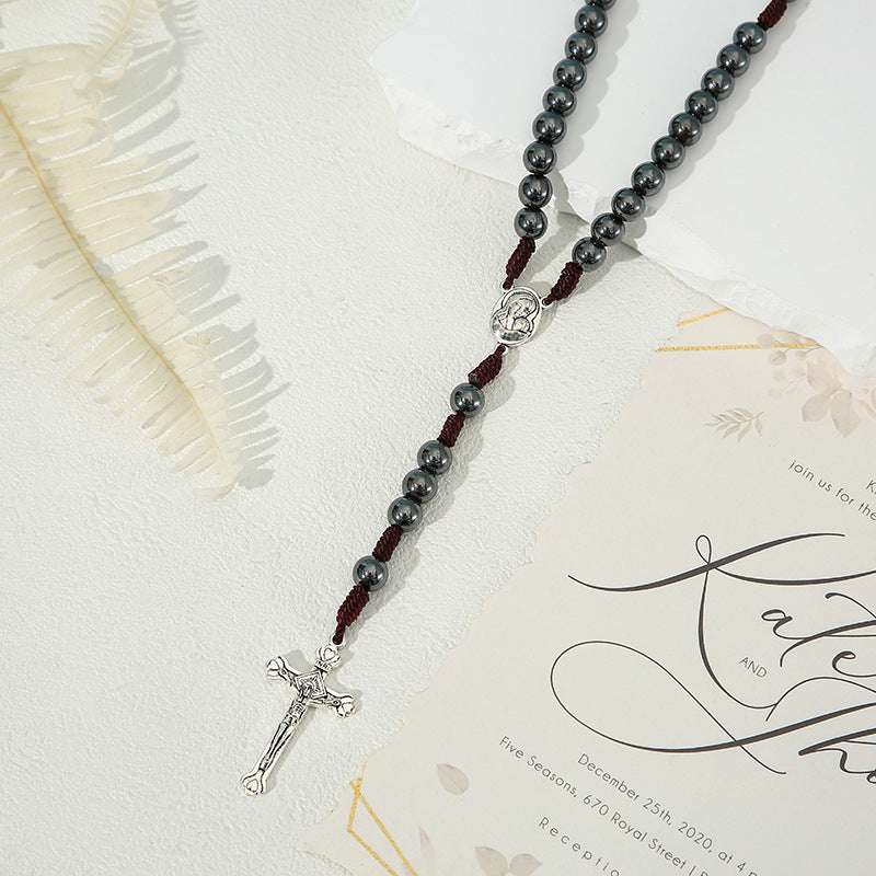 The Devout Rosary Hematite Rosary Cross Necklace view 4