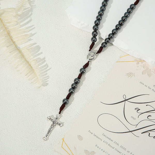 The Devout Rosary Hematite Rosary Cross Necklace view 4