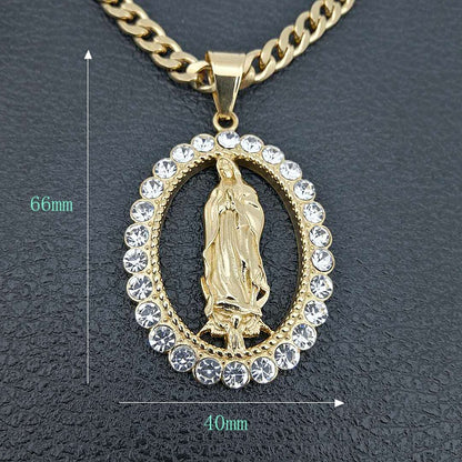 The Marian Radiance Stainless Steel Virgin Mary Pendant Necklace