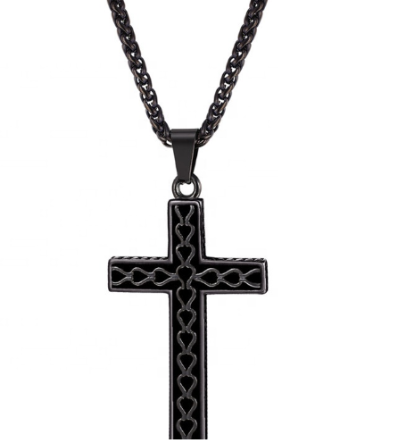 The Reverent Heart Cross Black Stainless Steel Cross Necklace