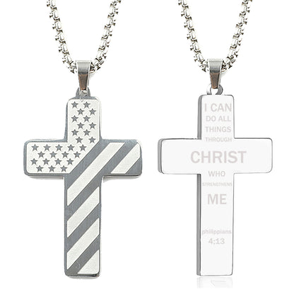 The Patriotic Scripture Cross Stainless Steel Cross Flag Necklace view 9