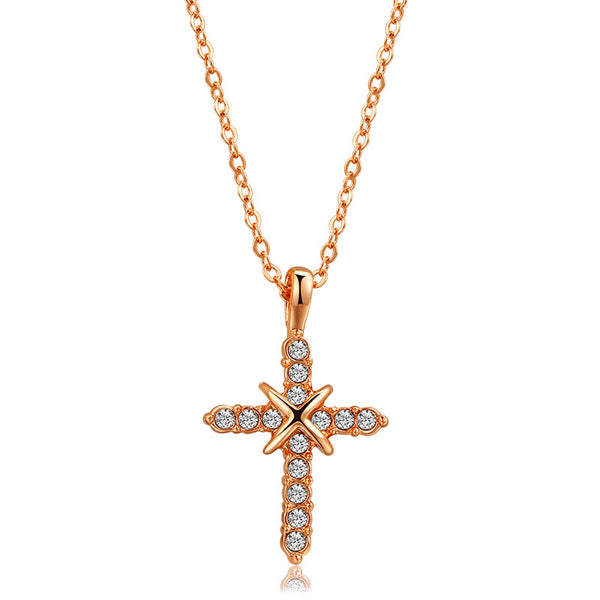 The Stellar Grace - Rose Gold & White Gold Cross Necklace