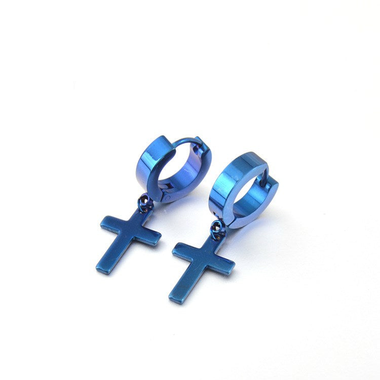 The Rainbow Cross Iridescent Stainless Steel Cross Earrings view 7