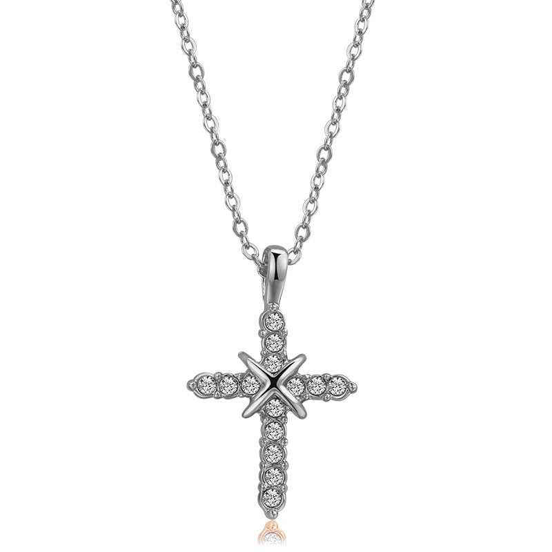 The Stellar Grace - Rose Gold & White Gold Cross Necklace