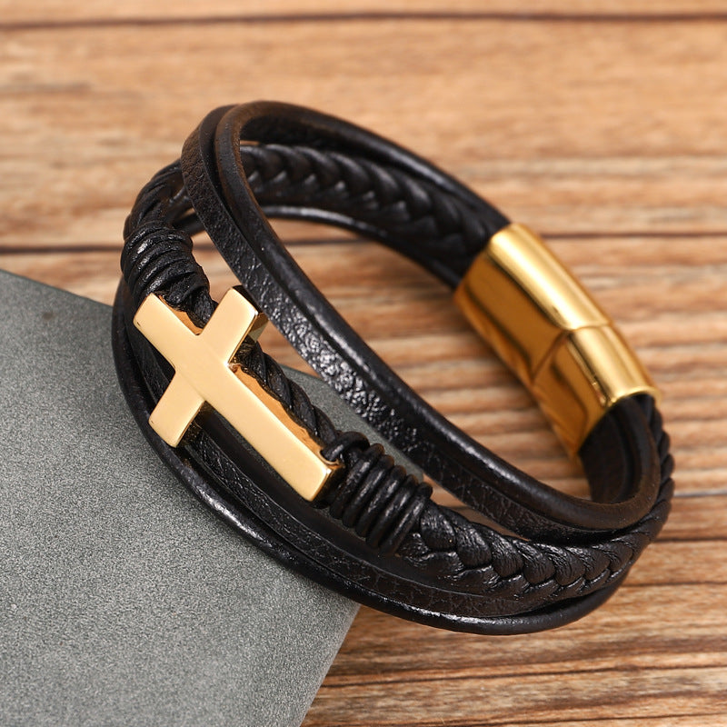 The Braided Devotion Multi-layer Braided Cross Bracelet view 2