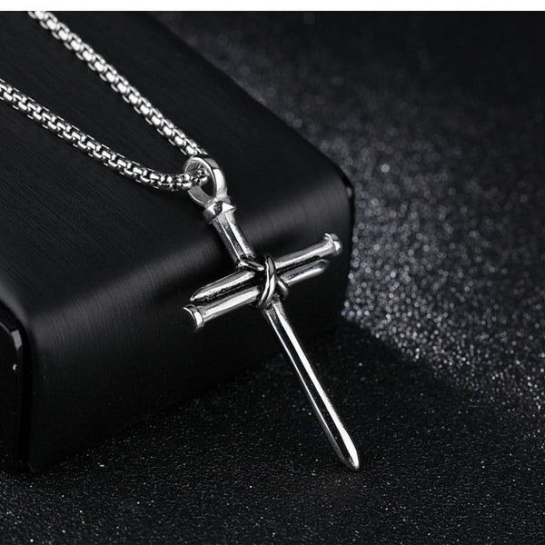 The Reverent Nails Stainless Steel Nail Cross Necklace view 3