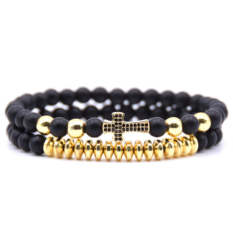 The Devout Strand Natural Bead Cross Elastic Bracelet view 5