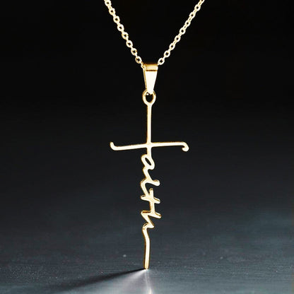 The Scripted Faith Stainless Steel Faith Script Cross Necklace view 4