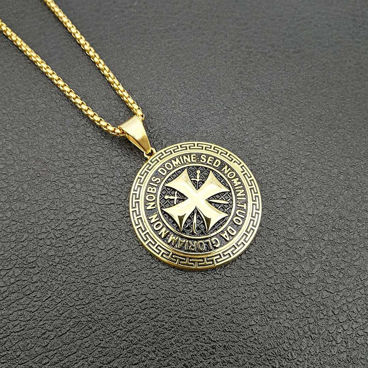 The Templar's Motto Stainless Steel Templar Cross Necklace