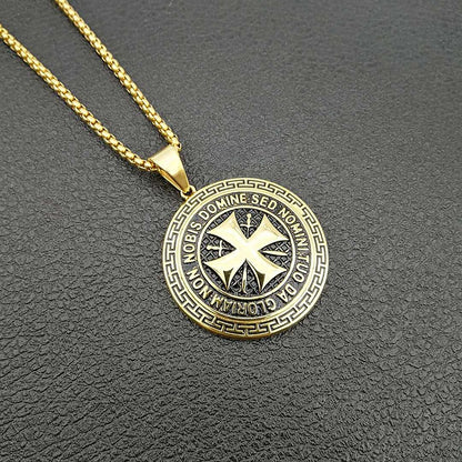 The Templar's Motto Stainless Steel Templar Cross Necklace