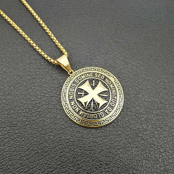 The Templar's Motto Stainless Steel Templar Cross Necklace