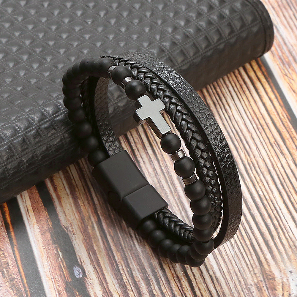The Faithful Strands Men's natural stone cross bracelet view 10