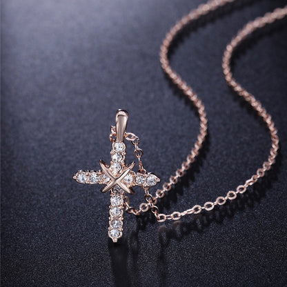 The Stellar Grace - Rose Gold & White Gold Cross Necklace