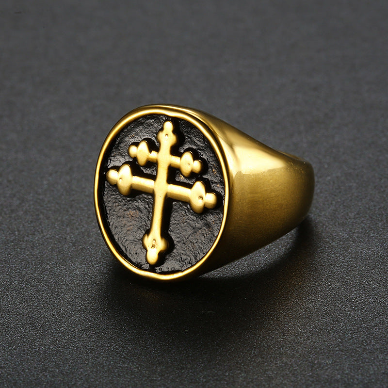 The Steadfast Signet Unisex Lorraine Cross Stainless Steel Ring view 4
