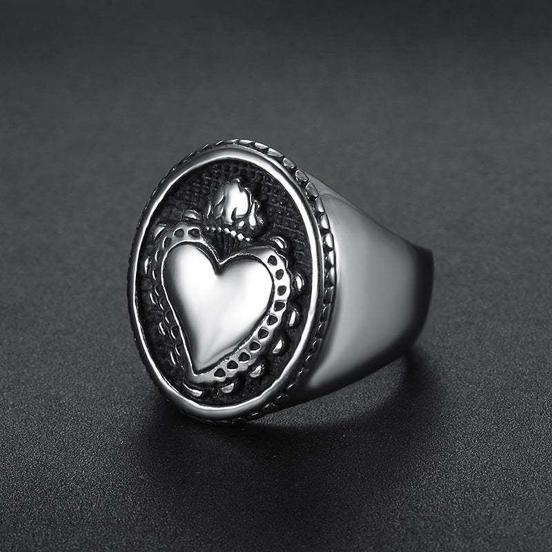 The Sacred Heart Signet Stainless Steel Sacred Heart Ring