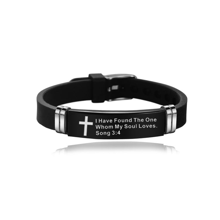 The Scripted Band Stainless Steel Silicone Cross Bracelet view 2