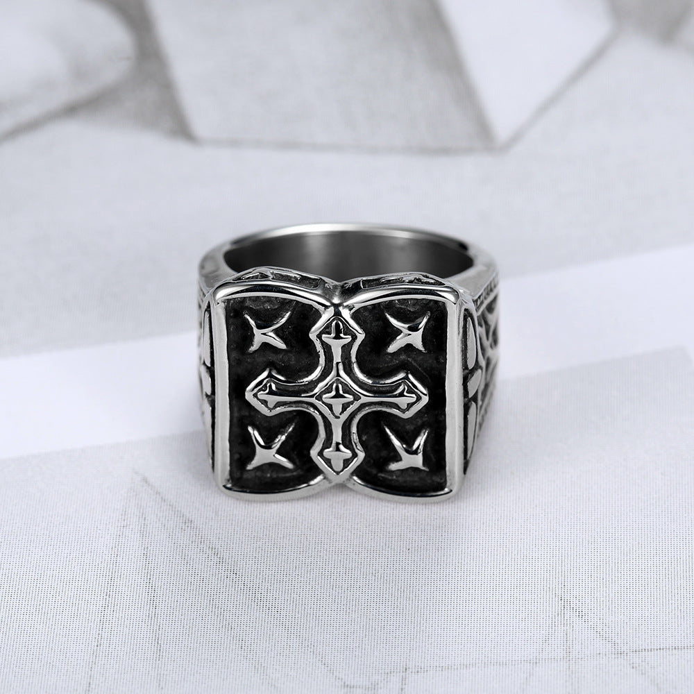 The Templar Signet Stainless Steel Vintage Cross Ring