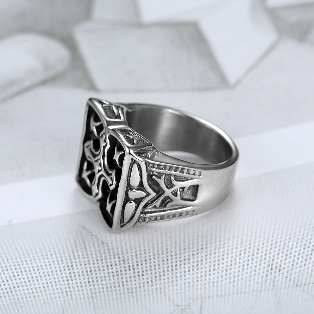 The Templar Signet Stainless Steel Vintage Cross Ring view 3