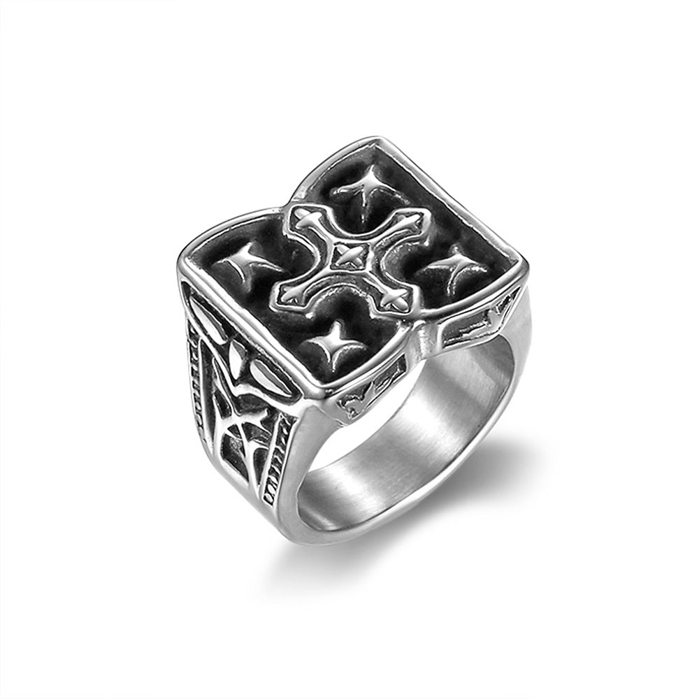 The Templar Signet Stainless Steel Vintage Cross Ring view 2