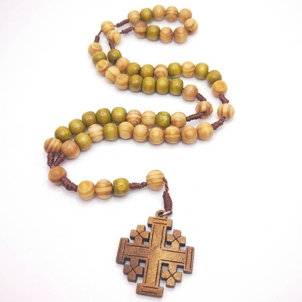 The Pilgrim's Rosary Wood Jerusalem Cross Rosary Necklace view 3