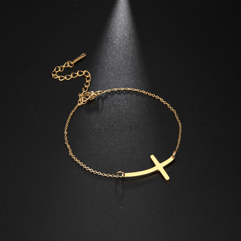 The Subtle Cross Stainless Steel Sideways Cross Bracelet