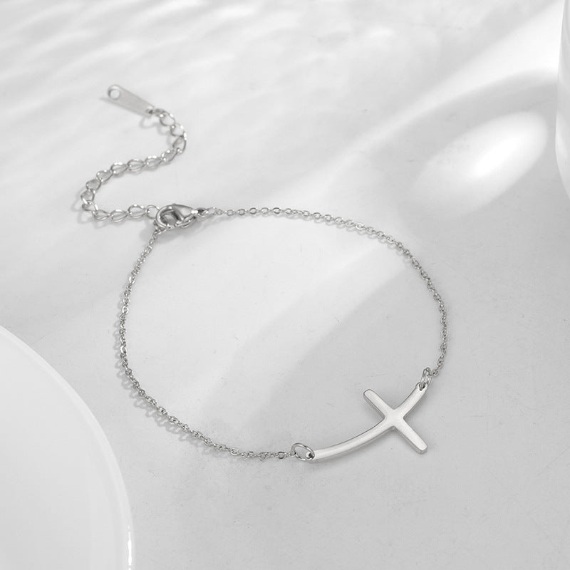 The Subtle Cross Stainless Steel Sideways Cross Bracelet view 5