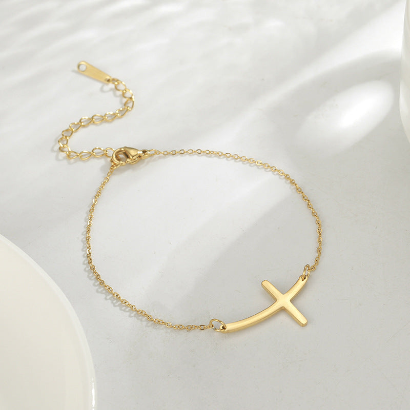 The Subtle Cross Stainless Steel Sideways Cross Bracelet view 4