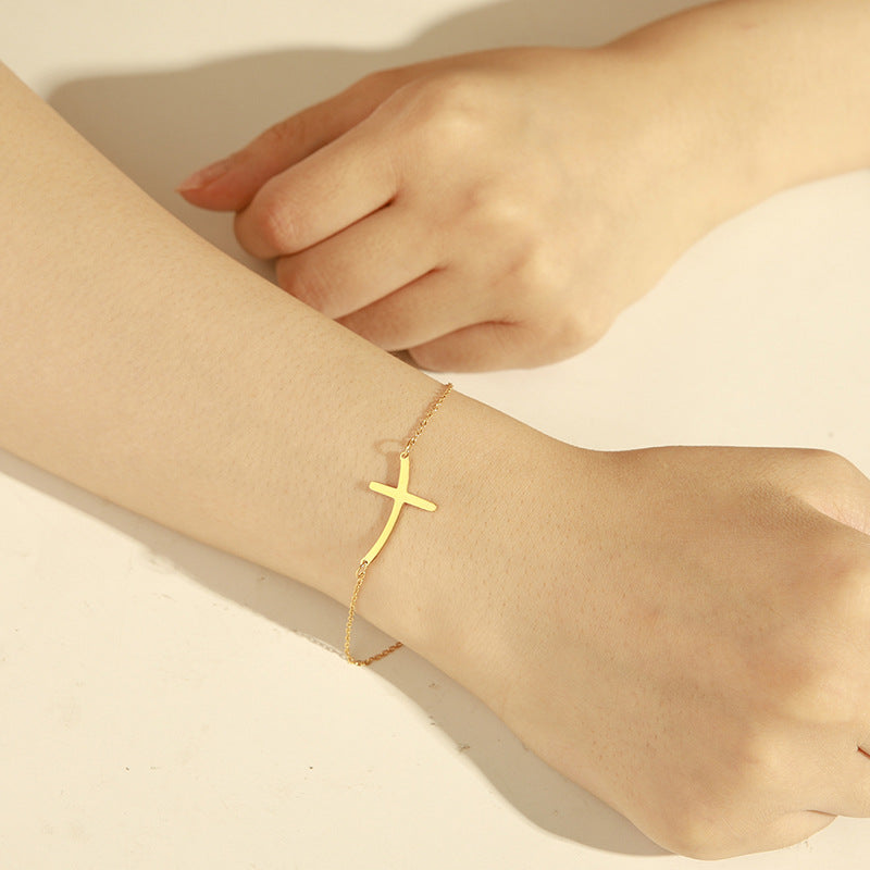 The Subtle Cross Stainless Steel Sideways Cross Bracelet view 2