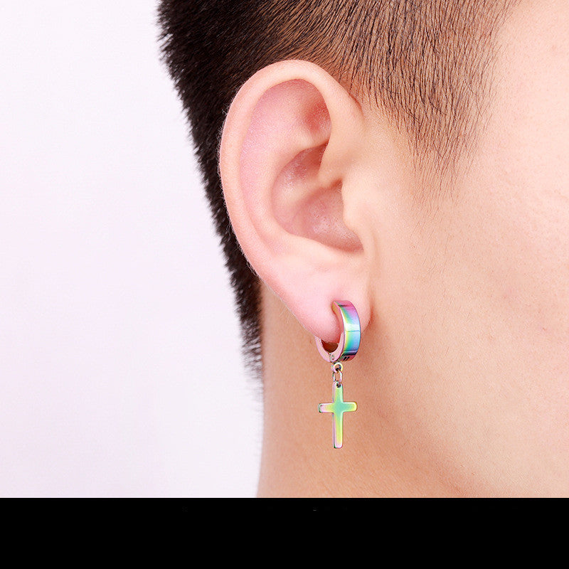 The Reverent Drop Stainless Steel Cross Drop Earring view 2