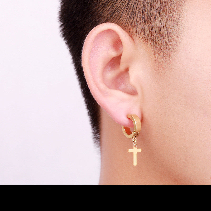 The Reverent Drop Stainless Steel Cross Drop Earring view 5