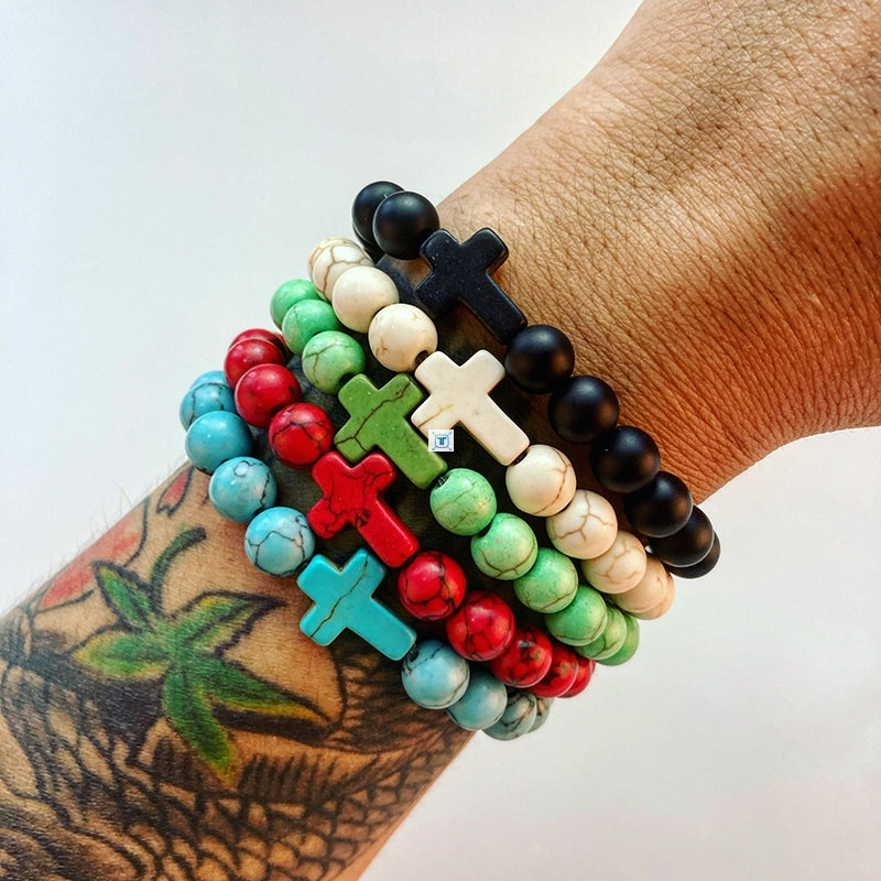 The Beaded Cross Natural Stone Cross Bracelet