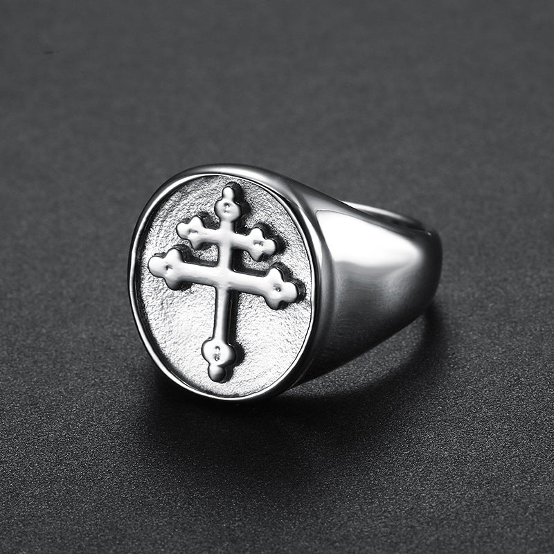 The Steadfast Signet Unisex Lorraine Cross Stainless Steel Ring view 2