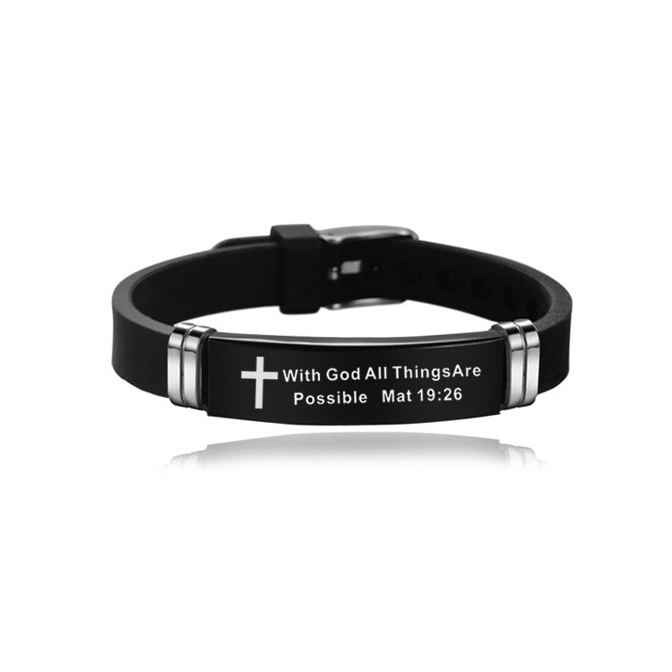 The Scripted Band Stainless Steel Silicone Cross Bracelet view 6