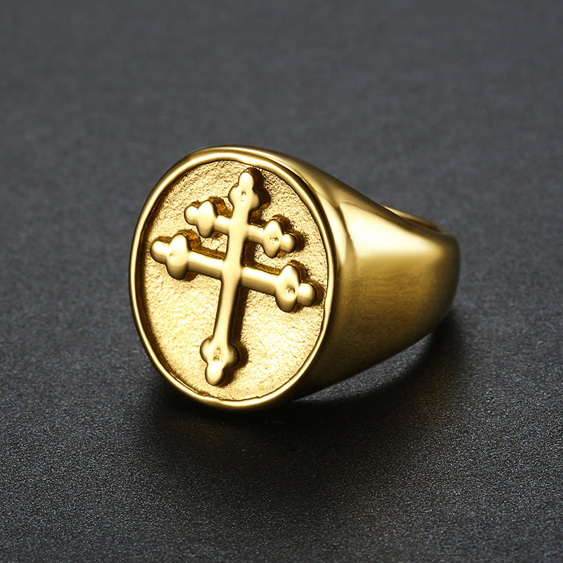 The Steadfast Signet Unisex Lorraine Cross Stainless Steel Ring view 3