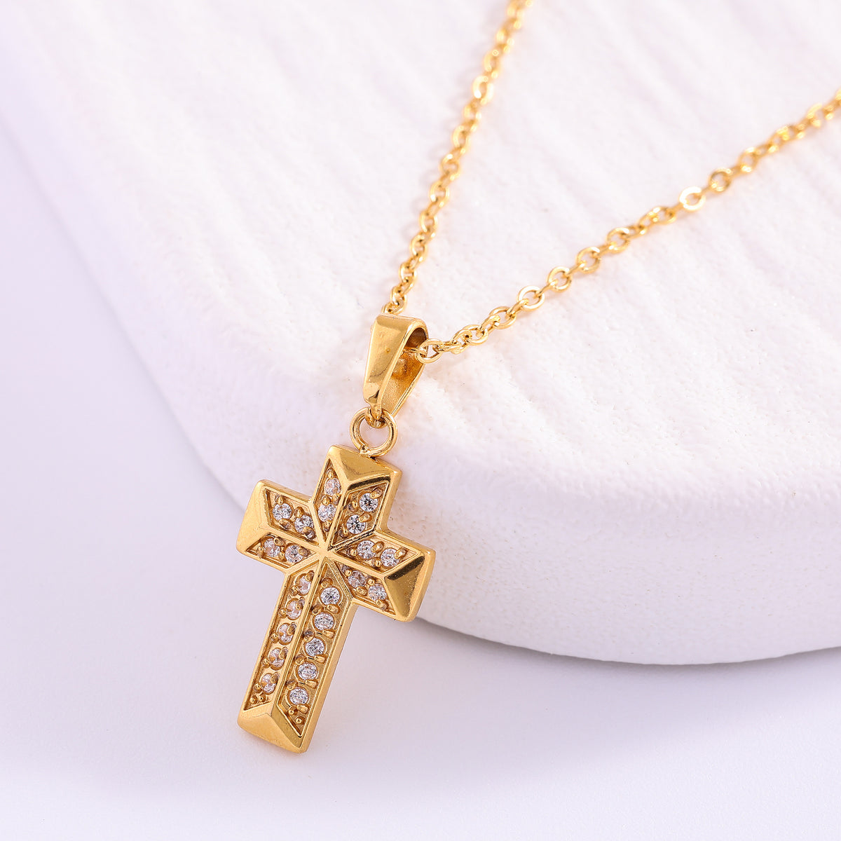 The Gilded Path Stainless Steel Zircon Cross Necklace view 9