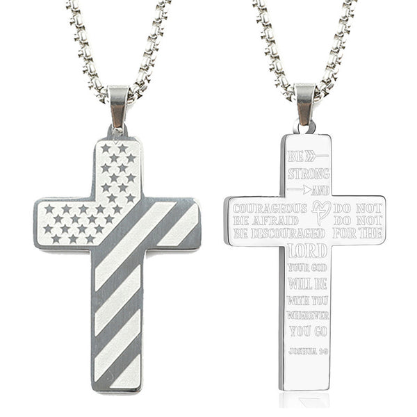 The Patriotic Scripture Cross Stainless Steel Cross Flag Necklace