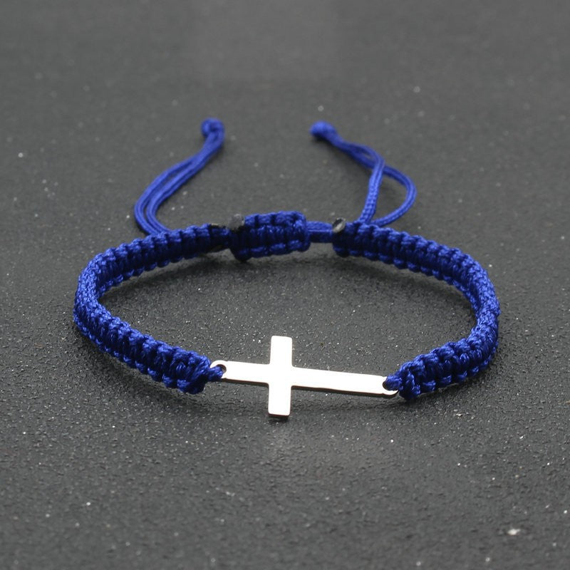 The Woven Devotion Stainless Steel Cross Cord Bracelet view 2