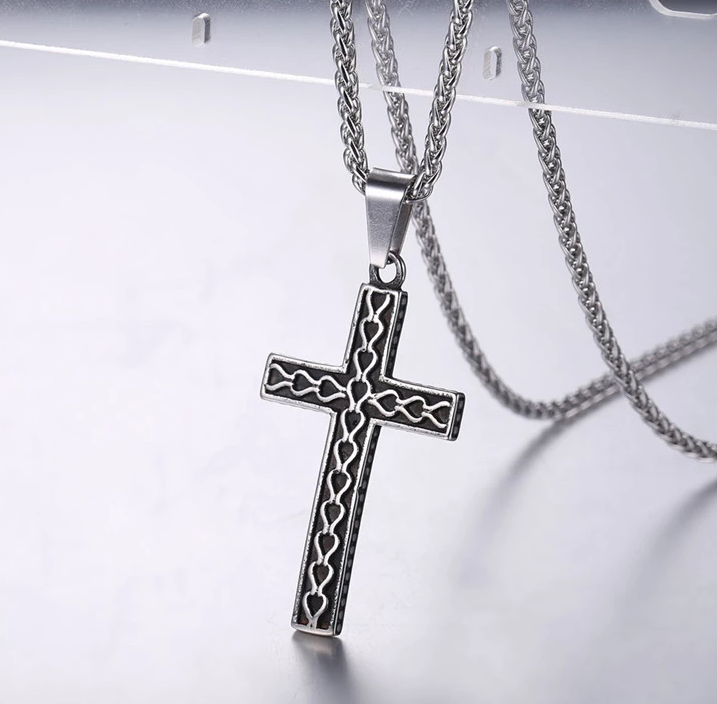 The Reverent Heart Cross Black Stainless Steel Cross Necklace view 5