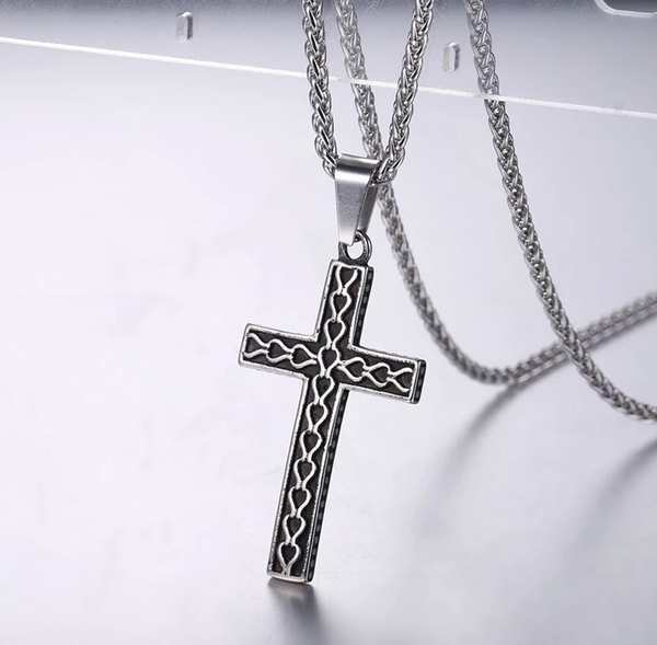 The Reverent Heart Cross Black Stainless Steel Cross Necklace view 5