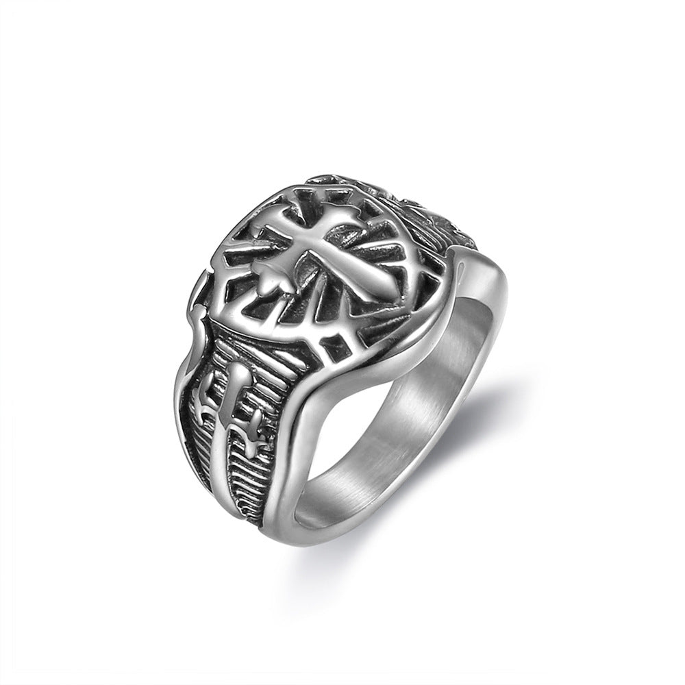 The Steadfast Shield Men's Stainless Steel Templar Ring view 4