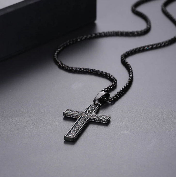 The Reverent Heart Cross Black Stainless Steel Cross Necklace view 2