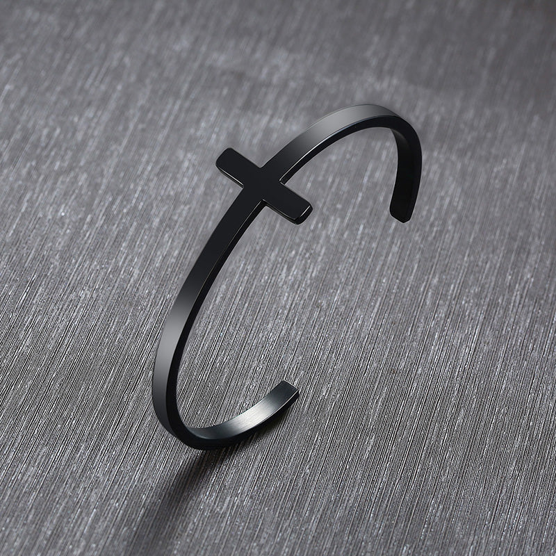 The Open Cross Stainless Steel Cross Cuff Bracelet view 6