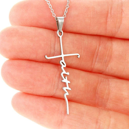 The Scripted Faith Stainless Steel Faith Script Cross Necklace view 2