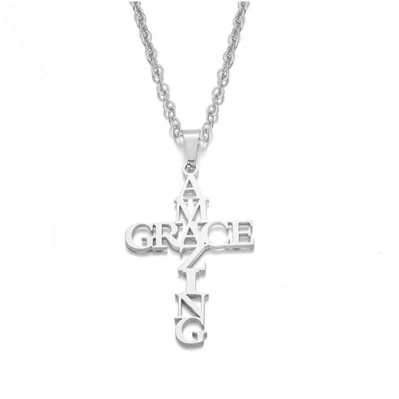 The Graced Cross Stainless Steel Amazing Grace Cross Necklace view 3