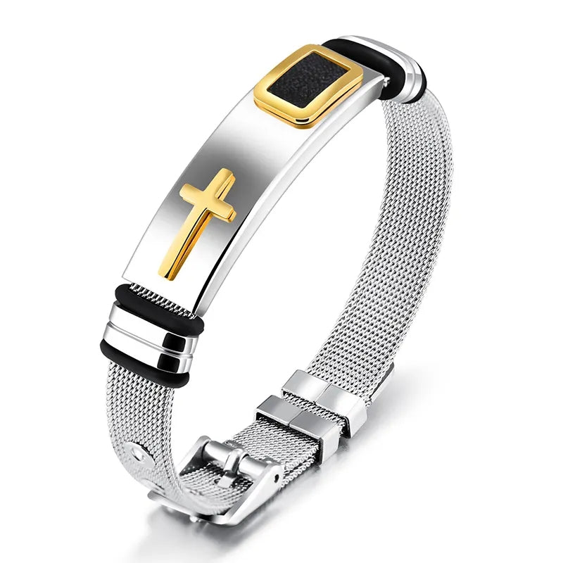 The Gilded Mesh Stainless Steel Mesh Cross Bracelet