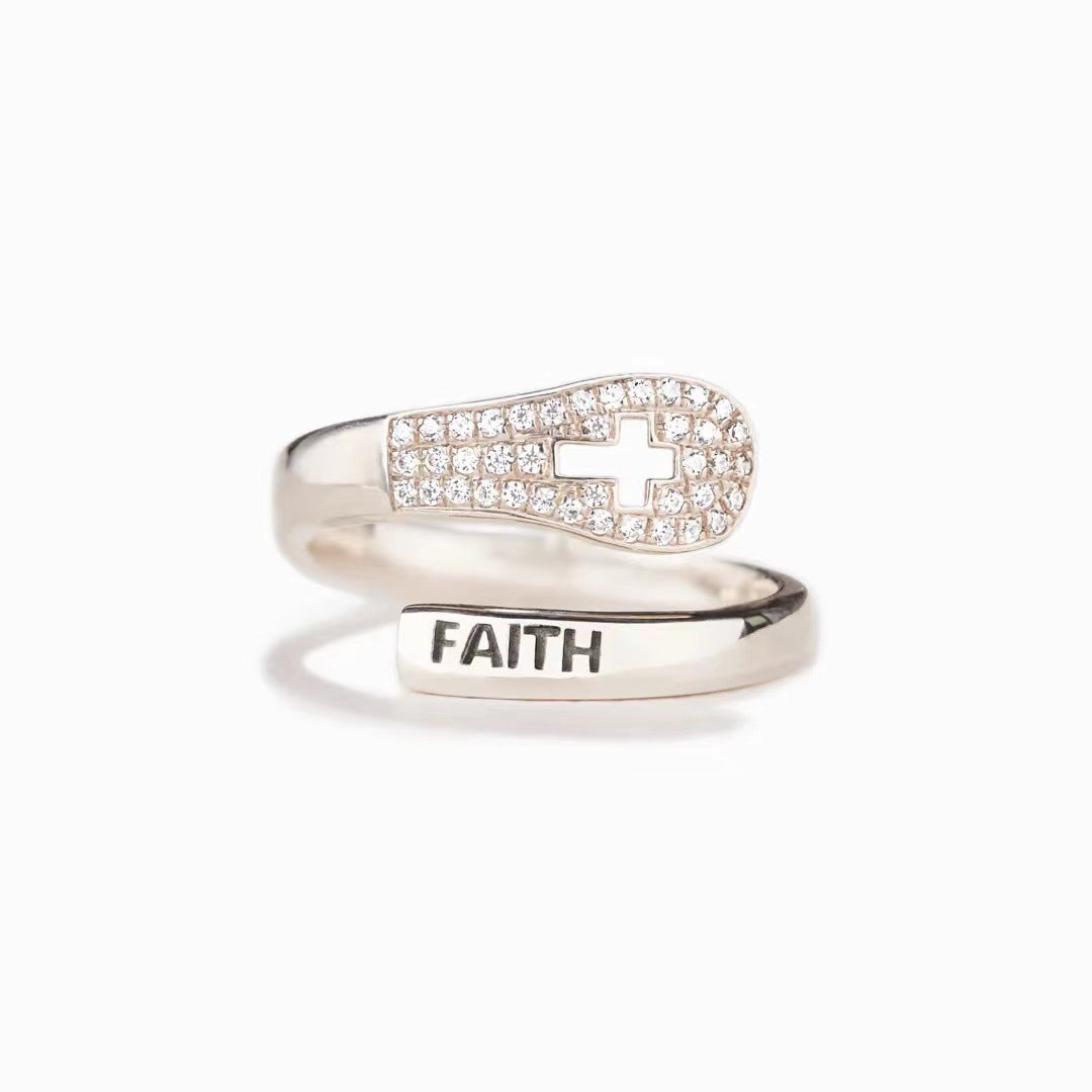 The Steadfast Script 925 sterling silver faith cross ring view 5