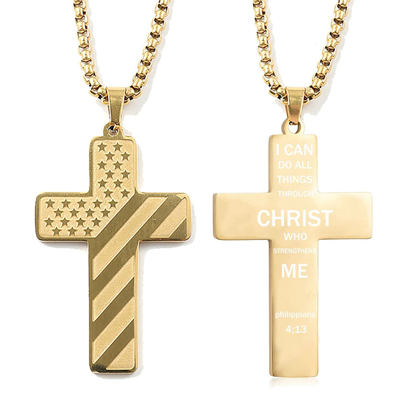 The Patriotic Scripture Cross Stainless Steel Cross Flag Necklace view 10