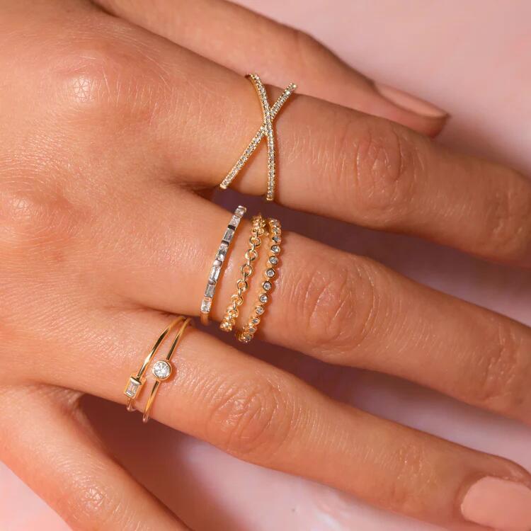 The Intertwined Light Stainless Steel Crystal Criss-Cross Ring view 2