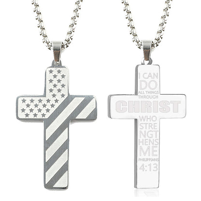 The Patriotic Scripture Cross Stainless Steel Cross Flag Necklace view 11