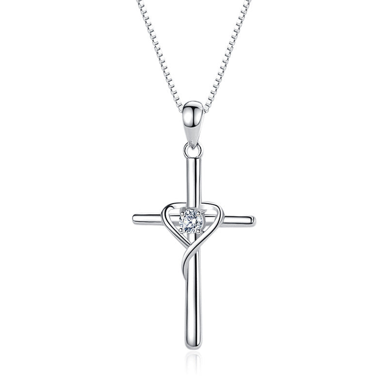 The Azure Heart Cross Sterling Silver Cross Blue Gem Necklace view 6